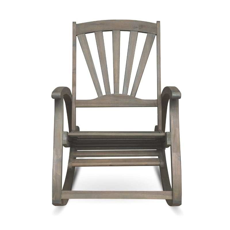 Rizz Outdoor Reclining Rocking Chair- Retractable Footrest- Brown Wood