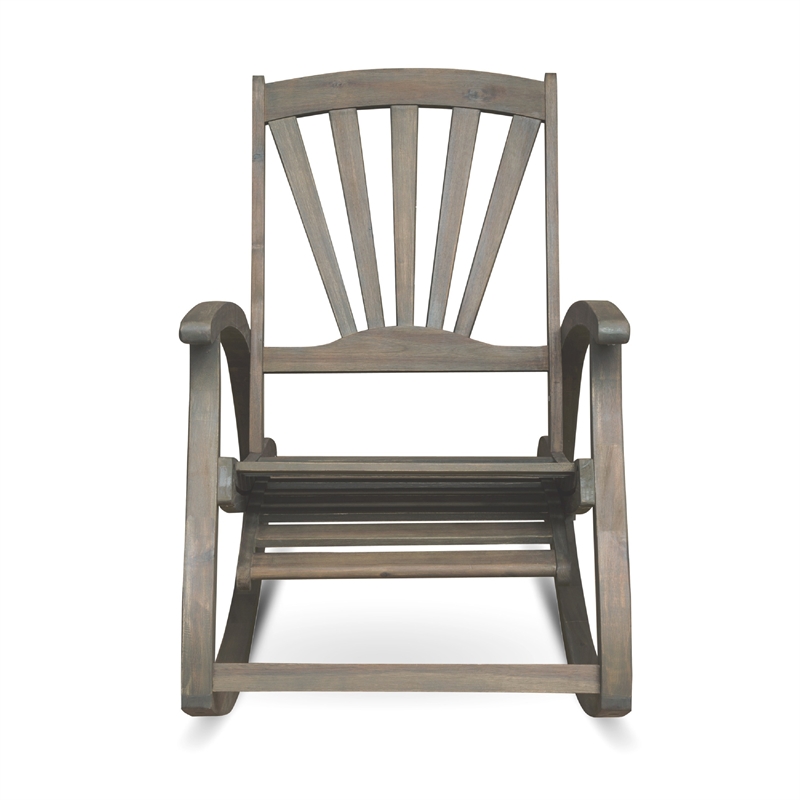 Rizz Outdoor Reclining Rocking Chair- Retractable Footrest- Brown Wood