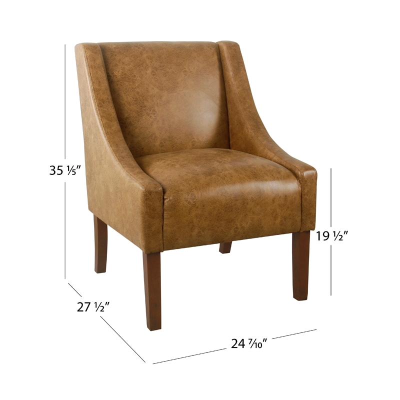 Accent Chair- Distressed Brown Faux Leather with Sloped Arms