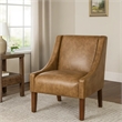 Accent Chair- Distressed Brown Faux Leather with Sloped Arms