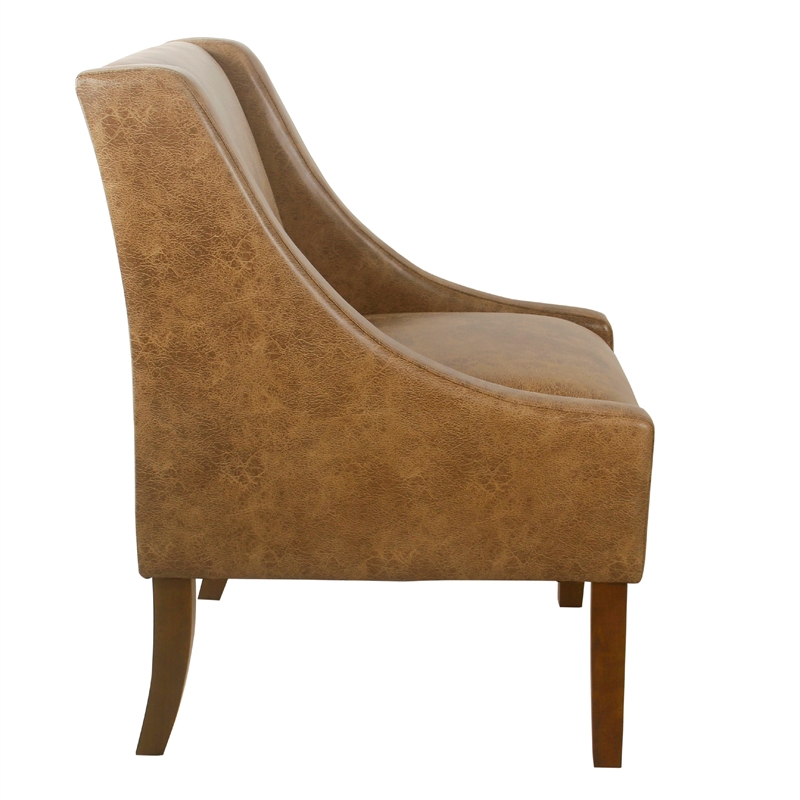 Accent Chair- Distressed Brown Faux Leather with Sloped Arms