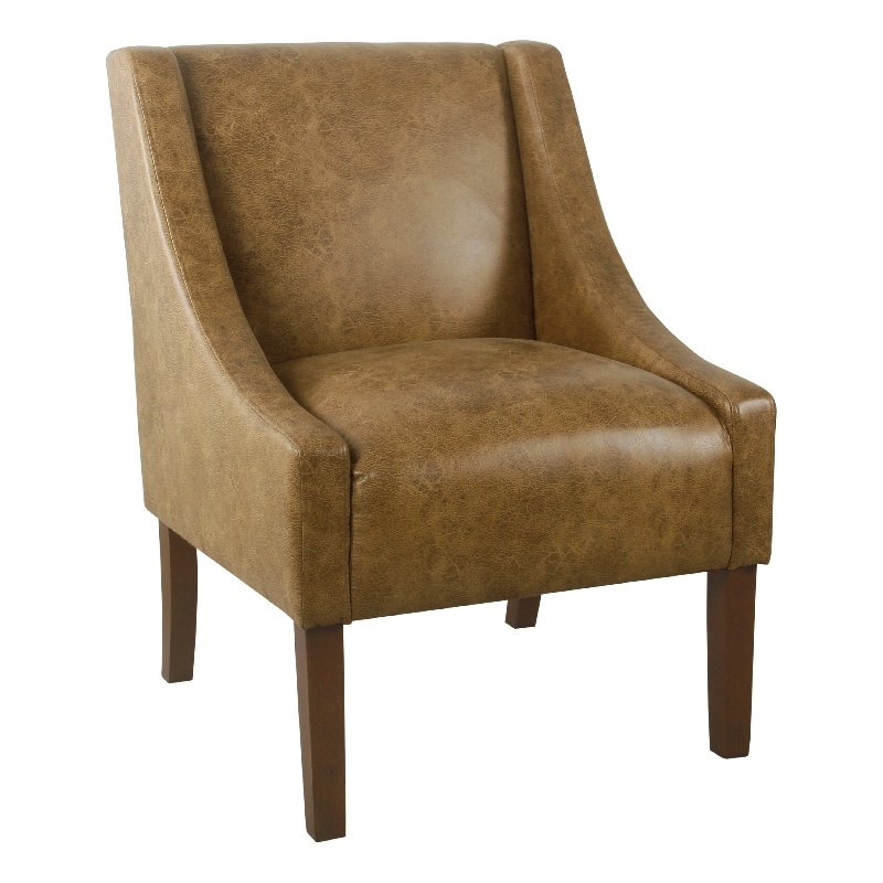 Accent Chair- Distressed Brown Faux Leather with Sloped Arms