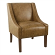 Accent Chair- Distressed Brown Faux Leather with Sloped Arms