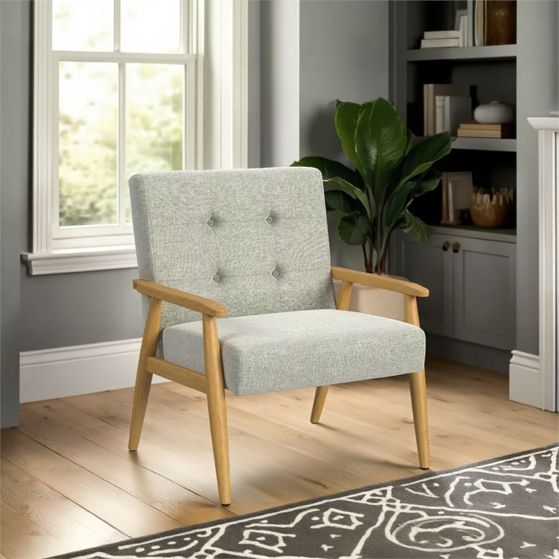 Accent Chair- Soft Light Gray Fabric Seat- Button Tufted Backrest