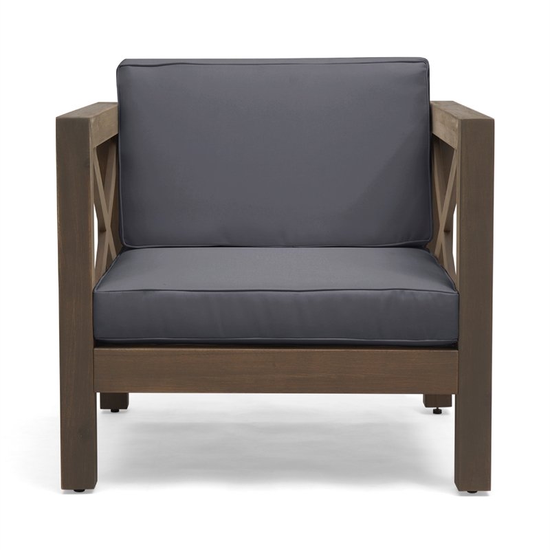 Juna Outdoor Club Chair- Charcoal Gray Water-Resistant Fabric- Acacia