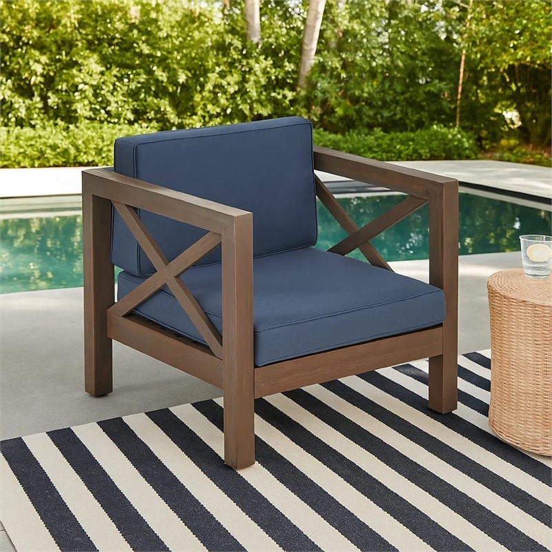 Juna Outdoor Club Chair- Charcoal Gray Water-Resistant Fabric- Acacia
