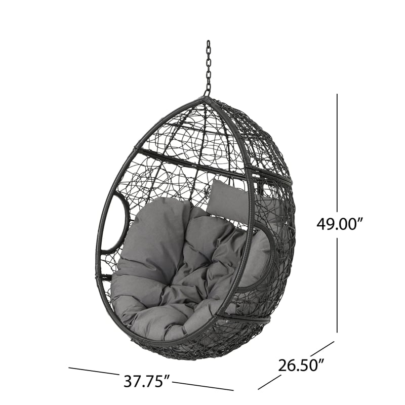 Keline Hanging Swing Lounge Chair- Gray Faux Rattan- Cushions- 49 Inch