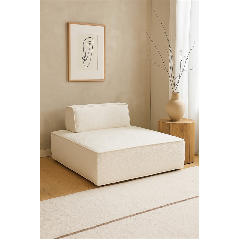 Gada Square Lounger Chair- Welt Trim Ivory Boucle- 45 Inch