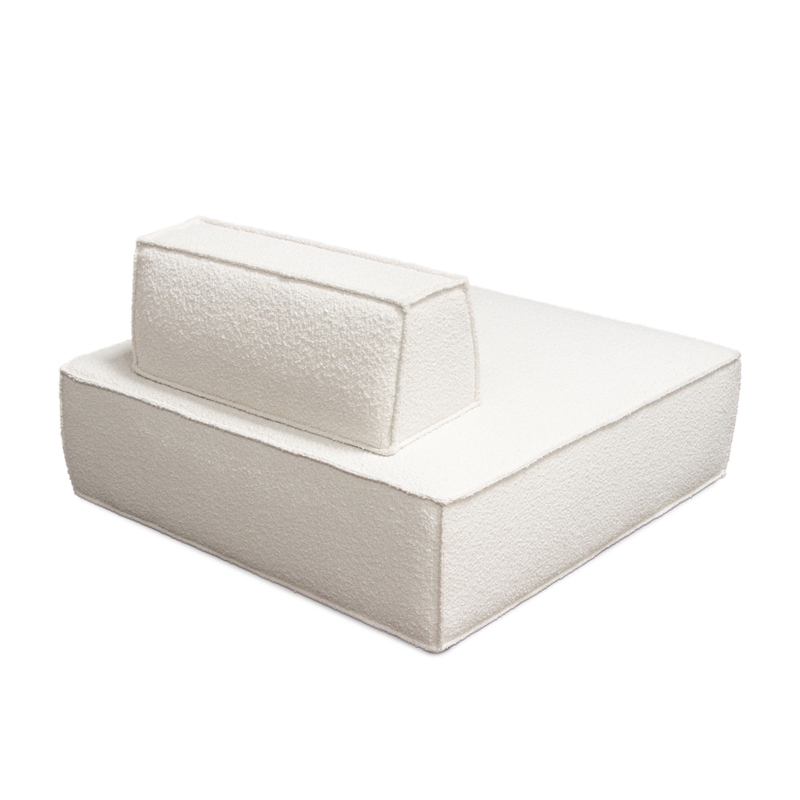 Gada Square Lounger Chair- Welt Trim Ivory Boucle- 45 Inch