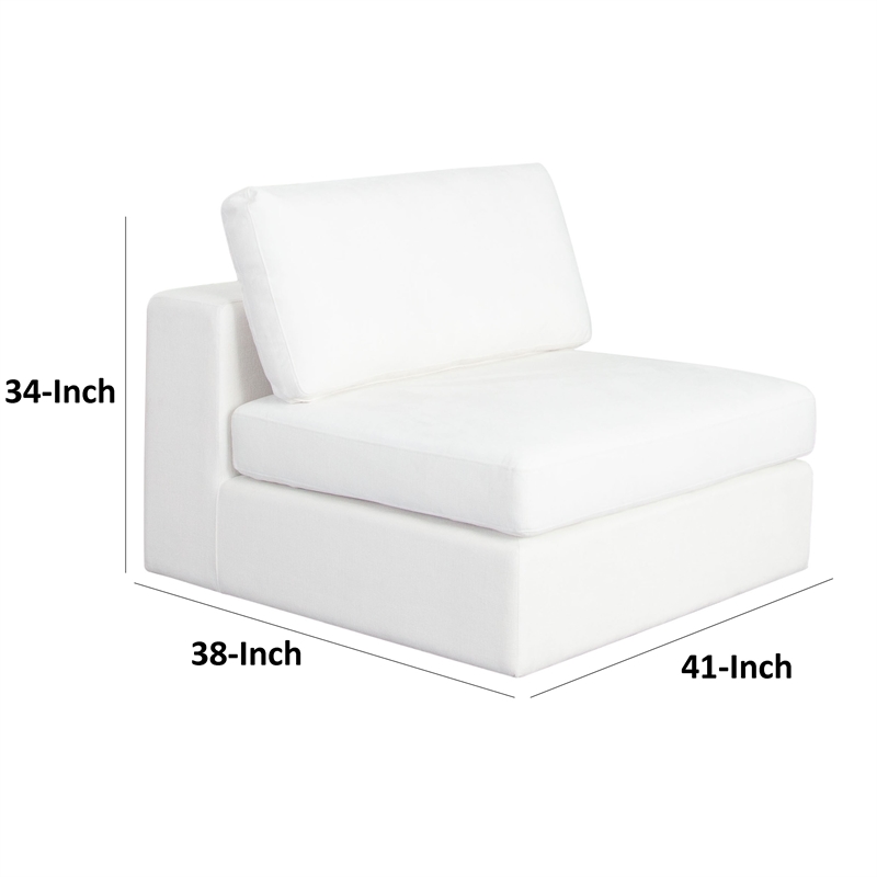 Lipi Modular Armless Chair- Plush Mist White- 41 Inch Solid Wood Frame