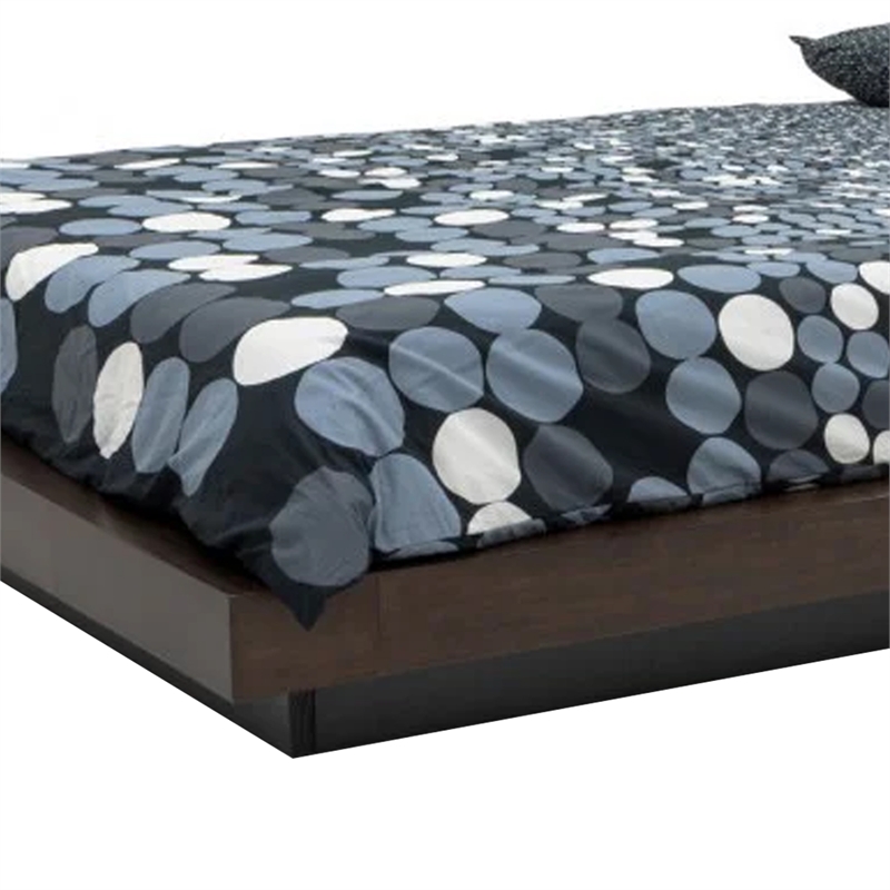 Noe Col King Size Bed with 2 Nightstands- Black Pillow Headboard- Brown