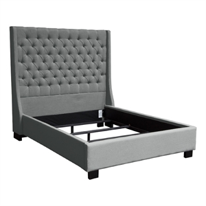 Zoa King Size Bed in Dark Gray Linen Upholstery- Wingback Headboard