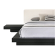 Nia Queen Size Bed- White Faux Leather- Black Low Profile Platform Bed