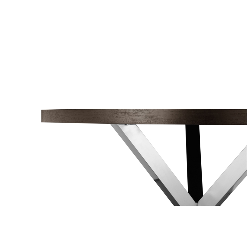 Emi 47 Inch Round Dining Table- X- Cross Brushed Steel- Dark Brown Wood
