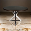 Emi 47 Inch Round Dining Table- X- Cross Brushed Steel- Dark Brown Wood