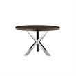 Emi 47 Inch Round Dining Table- X- Cross Brushed Steel- Dark Brown Wood