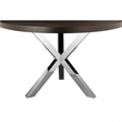 Emi 47 Inch Round Dining Table- X- Cross Brushed Steel- Dark Brown Wood
