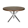 Emi 47 Inch Round Dining Table- X- Cross Brushed Steel- Walnut Brown Wood