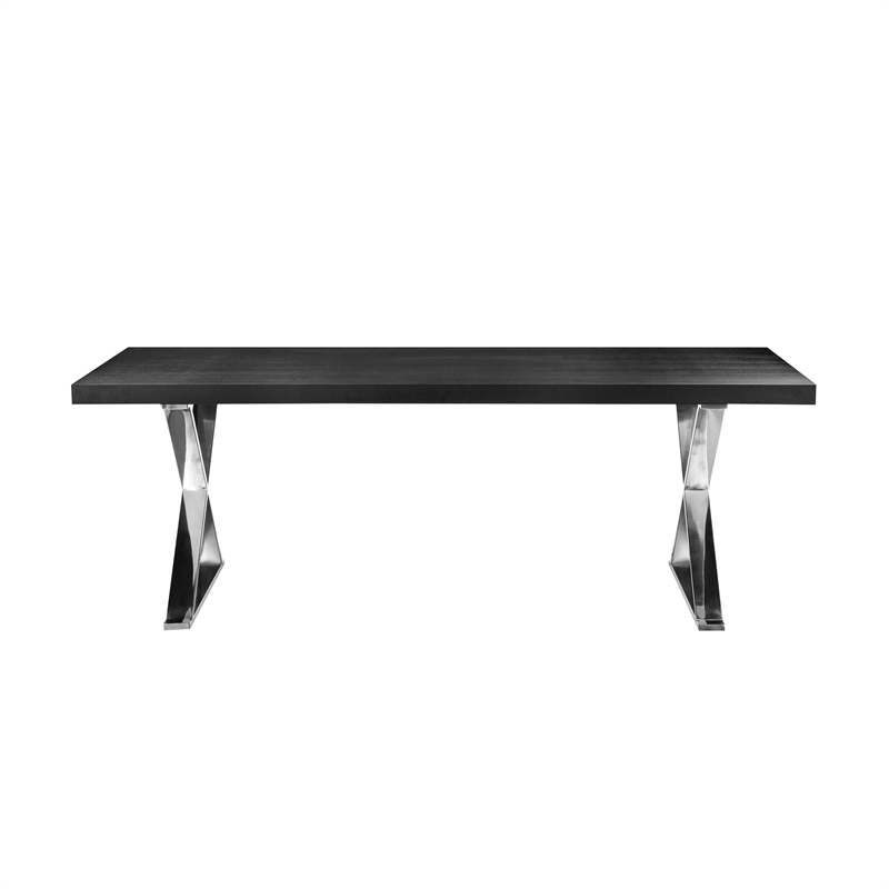 Rix 87 Inch Dining Table- Black Wood Top- X Chrome Finished Steel Legs