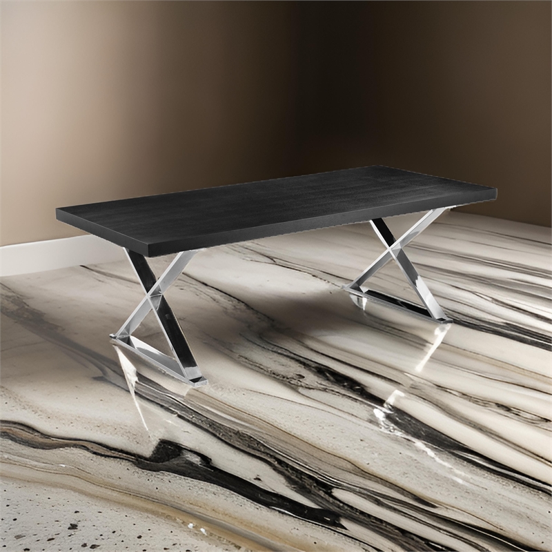 Rix 87 Inch Dining Table- Black Wood Top- X Chrome Finished Steel Legs