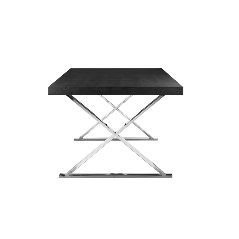 Rix 87 Inch Dining Table- Black Wood Top- X Chrome Finished Steel Legs