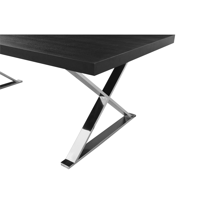 Rix 87 Inch Dining Table- Black Wood Top- X Chrome Finished Steel Legs