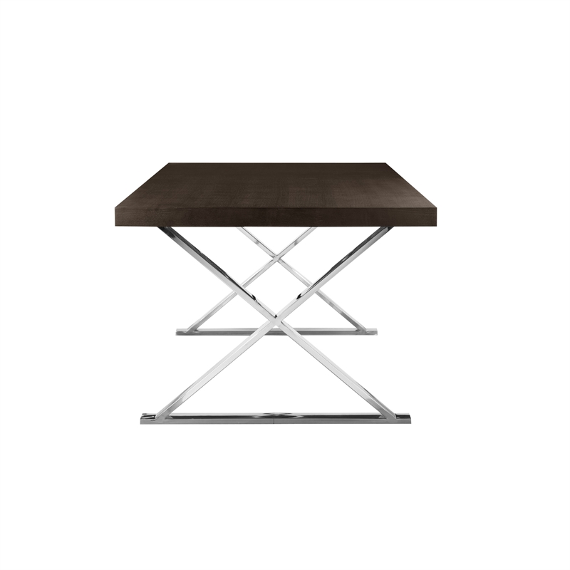 Rix 87 Inch Dining Table- Espresso Brown Wood Top- X Chrome Steel Legs