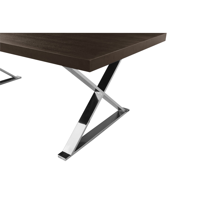 Rix 87 Inch Dining Table- Espresso Brown Wood Top- X Chrome Steel Legs