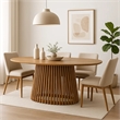 Lev Dining Table- 79 Inch Oval Top- Pedestal Base- Natural Brown Wood