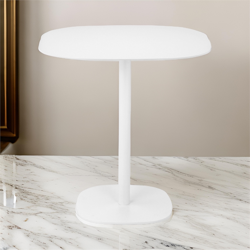 Liki 28 Inch Bistro Dining Table- Round Top and Base- Modern White Metal