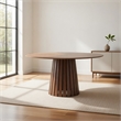 Cid Xeu 54 Inch Dining Table- Round Walnut Veneer- Slatted Pedestal Base