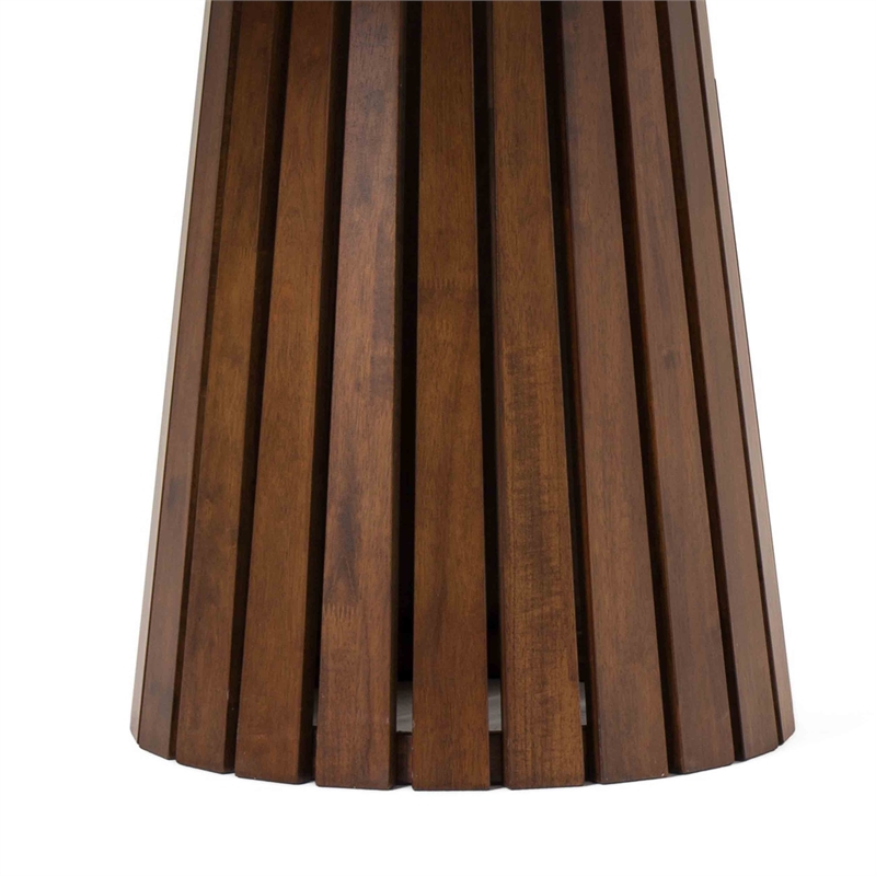 Cid Xeu 54 Inch Dining Table- Round Walnut Veneer- Slatted Pedestal Base
