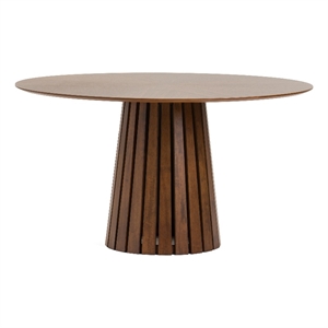 Cid Xeu 54 Inch Dining Table- Round Walnut Veneer- Slatted Pedestal Base