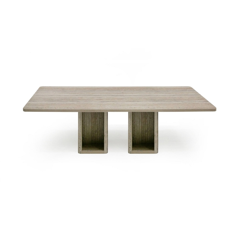 Noe Mali 96 Inch Dining Table- Rectangular- Double Pedestal Base- Gray Wood