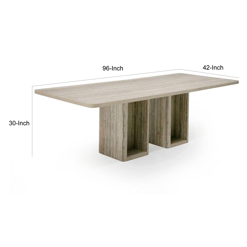 Noe Mali 96 Inch Dining Table- Rectangular- Double Pedestal Base- Gray Wood