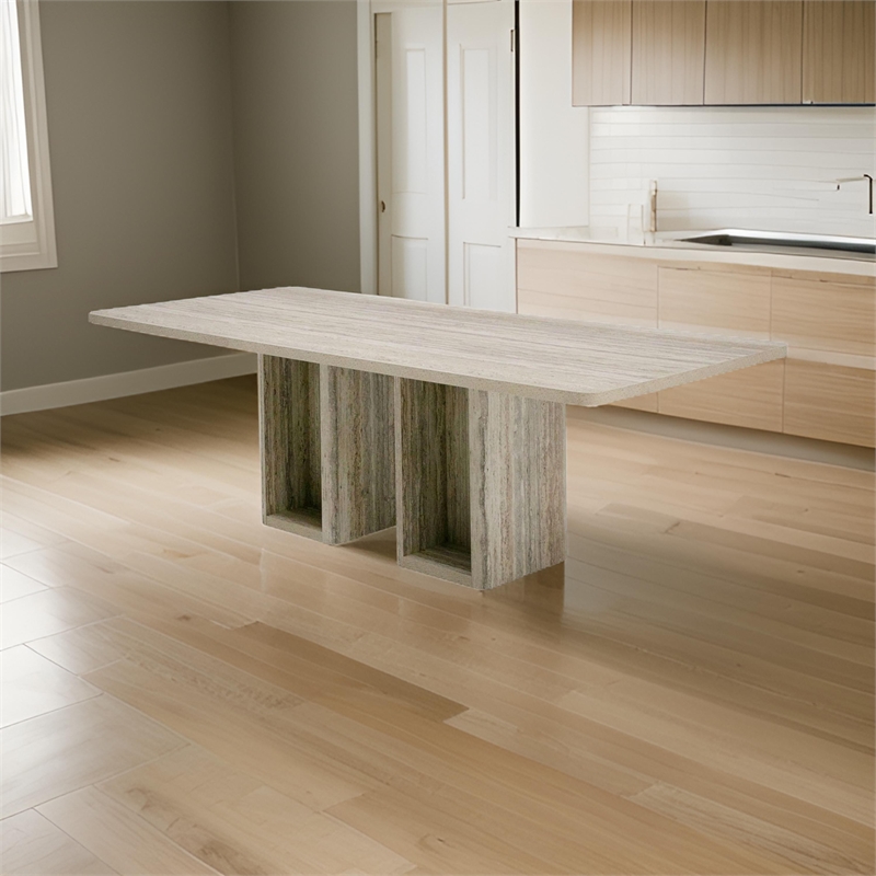 Noe Mali 96 Inch Dining Table- Rectangular- Double Pedestal Base- Gray Wood