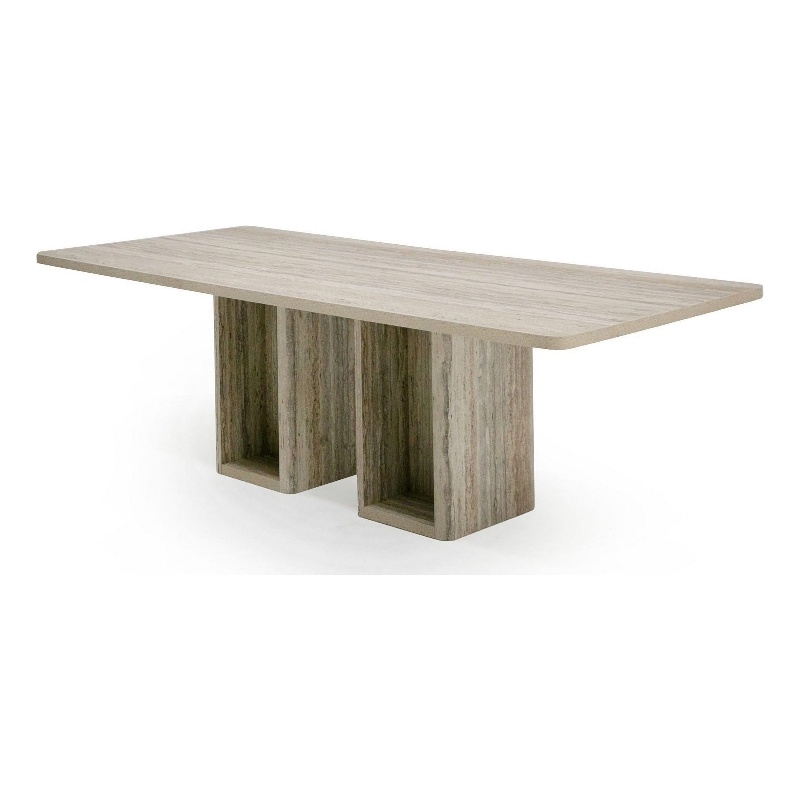 Noe Mali 96 Inch Dining Table- Rectangular- Double Pedestal Base- Gray Wood
