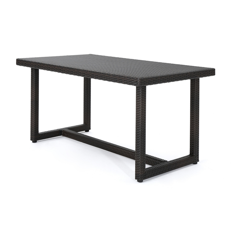 Sanie Outdoor Dining Table- 59 Inch Top- Iron Frame- Brown Resin Wicker