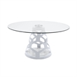 Cid Loku Dining Table- 59 Inch Round Clear Glass Top- White Metal Base