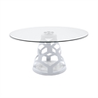 Cid Loku Dining Table- 59 Inch Round Clear Glass Top- White Metal Base