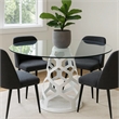 Cid Loku Dining Table- 59 Inch Round Clear Glass Top- White Metal Base