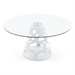 Cid Loku Dining Table- 59 Inch Round Clear Glass Top- White Metal Base