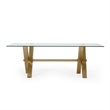 Cid Dogi Dining Table- 87 Inch Glass Top- Brushed Gold X-Frame Legs