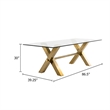 Cid Dogi Dining Table- 87 Inch Glass Top- Brushed Gold X-Frame Legs