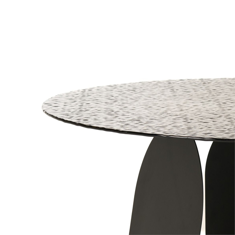Cid Axen Dining Table- 53 Inch Gray Hammered Glass Top- Black Iron