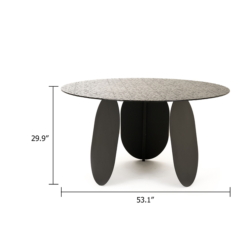Cid Axen Dining Table- 53 Inch Gray Hammered Glass Top- Black Iron