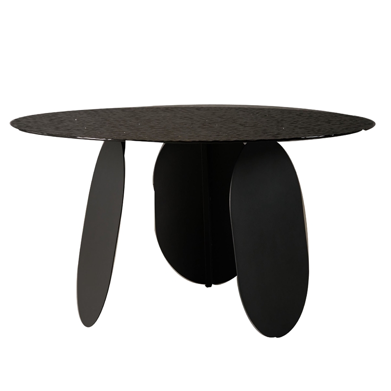 Cid Axen Dining Table- 53 Inch Gray Hammered Glass Top- Black Iron