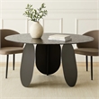 Cid Axen Dining Table- 53 Inch Gray Hammered Glass Top- Black Iron
