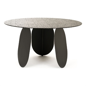 Cid Axen Dining Table- 53 Inch Gray Hammered Glass Top- Black Iron