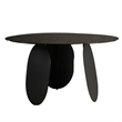 Cid Axen Dining Table- 53 Inch Gray Hammered Glass Top- Black Iron